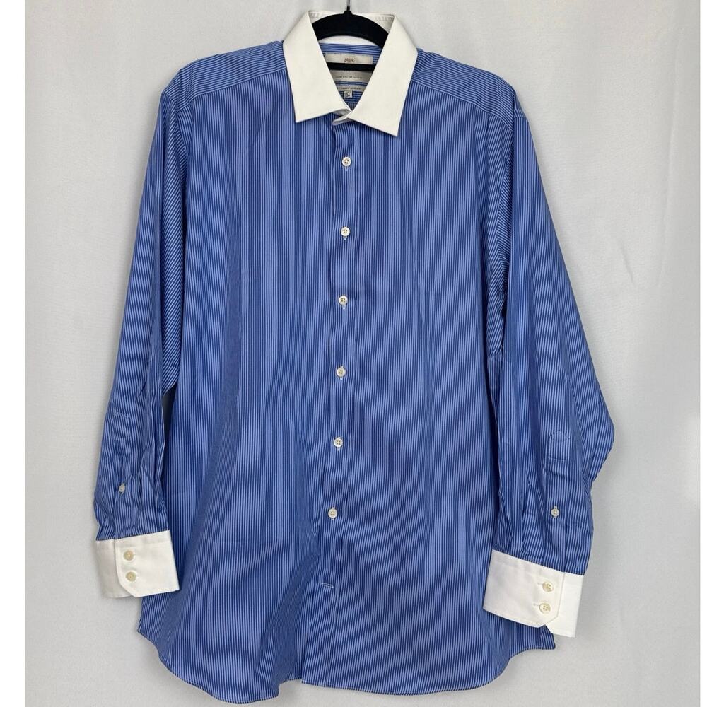 Hawes & Curtis Mens Jermyn Street Dress Shirt Size 16.5 34 Blue Preppy